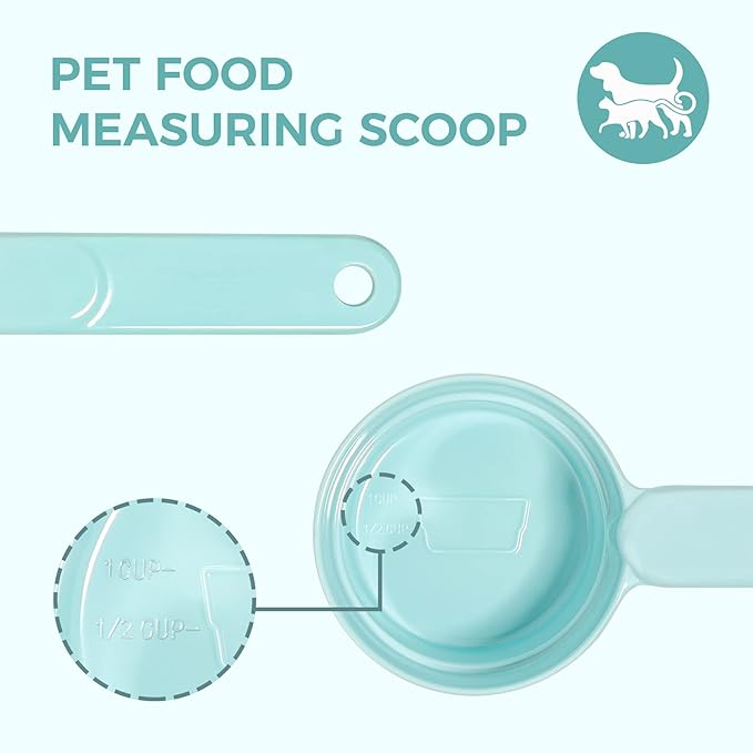 MSBC Melamine Pet Food Scoop, Cat Food Measuring Cups, Comfortable Long Handle Scoop for Dog, Cat, Ferret and Rabbit Food, 1 Cup Size Pet Food Feeding Scoop (Blue)