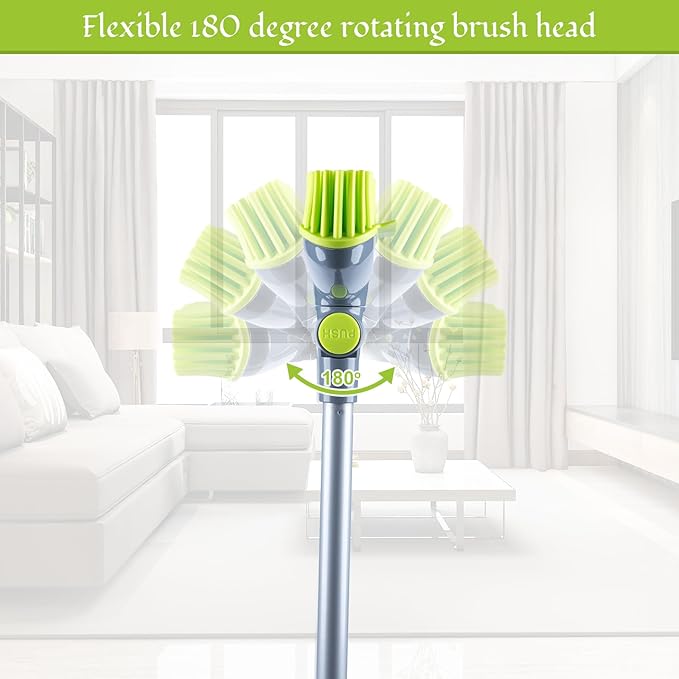 180°Rotating Rubber Broom with Squeegee for Pet Hair Removal - 50" Iron Handle Fur Remover Rake Brush for Carpet, Hardwood & Tile Floors, Includes Pet Hair Removal Gloves (Green)