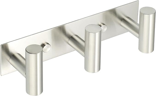 Alise Coat Hooks Hat and Coat Rack with 3 Hooks Wall Mount Key Hooks for Robes, Bags, Keys, and Towels,SUS304 Stainless Steel Wall Hooks for Hanging,Self Adhesive or Drilling Mounted,Brushed