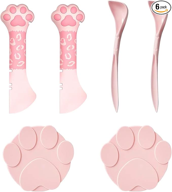 Mwellewm6Pcs Pet Food Can Supplies Set 2Pcs Universal Silicone Cat Food Top Covers Lids 2Pcs Multifuctional Mini Spatula Pet Can Opener 2 Dog Spoons for Pets Dogs Cats Feeding Can(pink)