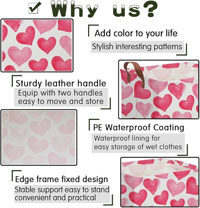 FXOCSHE Rectangular Pink Valentine's Day Gift Basket,Cbasket,Pink gift baskets,Love Heart Room Decor for Home,Shelf Baskets(Big pink heart)