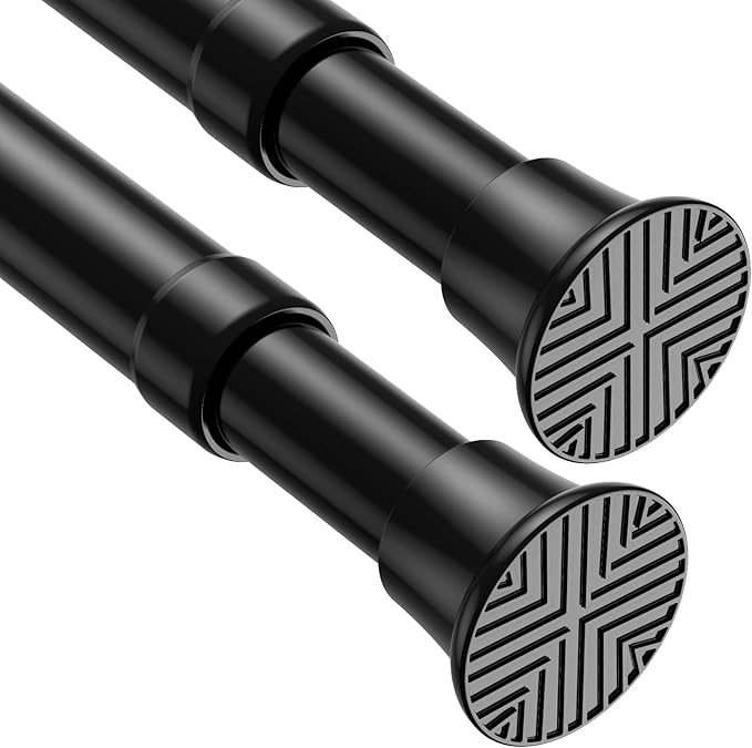 2pack Spring Tension Rods 23-46 Inch Adjustable black Tension Rod Spring Curtain Rod Extendable Spring Loaded Curtain Rods Tension Rod for Curtains,Closet,Kitchen