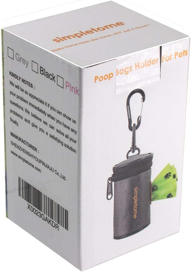 simpletome Dog Waste Bag Dispenser for Leash Belt Waterproof 1680D Oxford YKK Zipper (Grey)