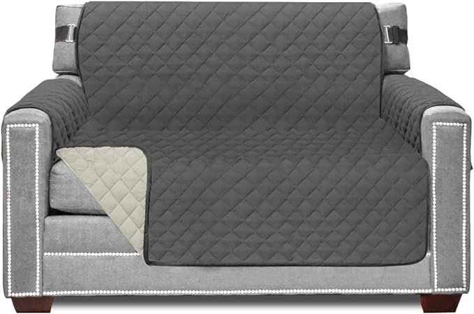 Sofa Shield Couch Armchair Covers for Dogs, Reversible Furniture Protector with Strap, Stain and Tear Resistant Cushion Cover, 48 inch Seat, Machine Washable Slipcover Pets, Cats, Charcoal Linen