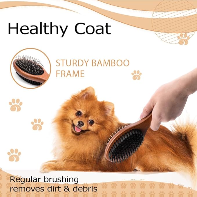 Wagably Double-Sided Pet Slicker Brush for Dogs and Cats - Professional Grooming Comb with Pins and Bristles - Ideal for Long and Short Hair - Shedding and Tangle Removal - Durable and Gentle Brush