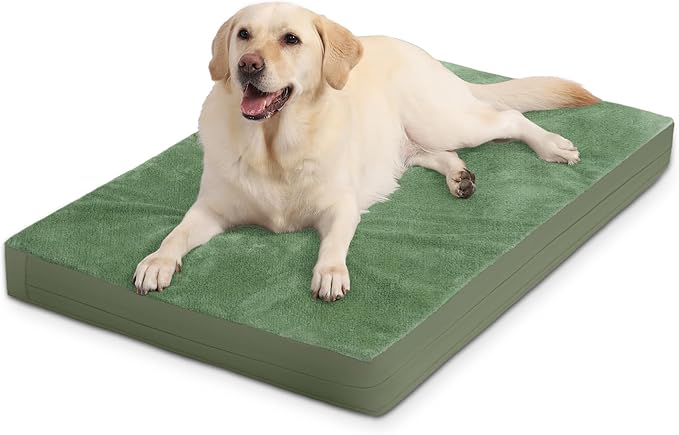 Outdoor Waterproof Dog Beds Large Sized Dog Washable, XL Leather Crate Pad 42 inch, Extra Large Orthopedic Foam Pet Bed with Removable Cover Reversible, Anti-Slip Kennel Pad, 41"x27", Green