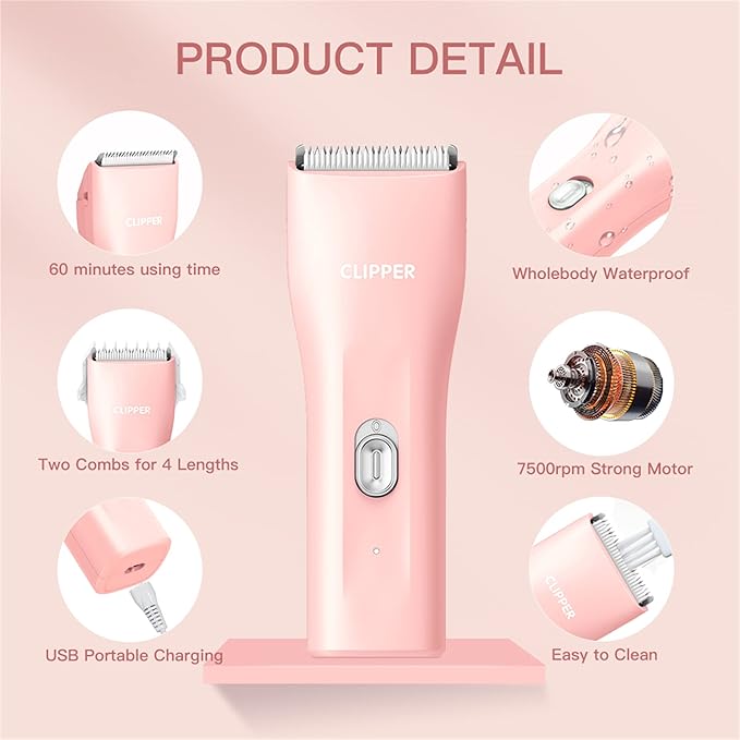 Founouly Dog Cat Home Hair Clipper Portable Electric Pet Grooming Kits,Pink,TS006