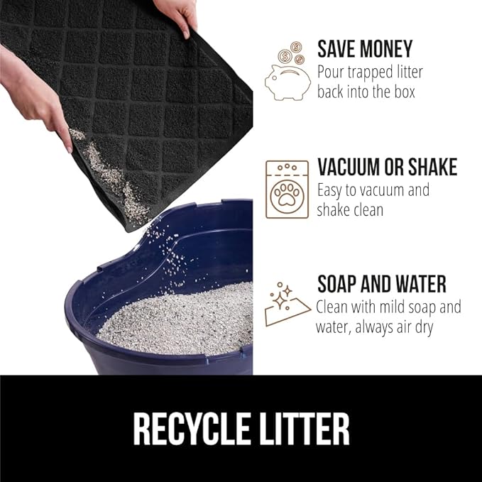 GORILLA GRIP Cat Litter Box Mat, 35x23, Water Resistant, US Designed Kitty Litter Trapping Mats, Easy to Clean, Scatter Control, Less Mess and Clean Floors, Kitten Supplies for Indoor Cats, Black