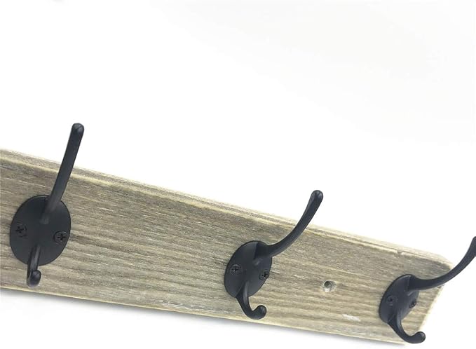 Sageme Wall Mounted Coat Rack, Wooden Entryway Vintage Rustic Coat Rack Hat Hanger Rack Zinc die-cast 4-Hook Rail for The Entryway, Bathroom, Bedroom, Kitchen, Mudroom Pinewood Alloy 4-Hook