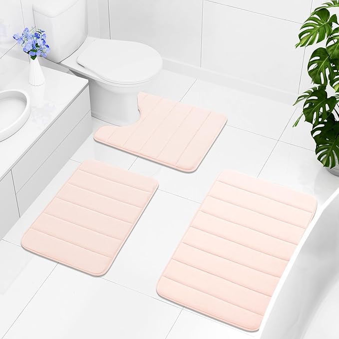 Buganda Memory Foam Bath Mat, 24" x 16", Ultra Soft and Non-Slip Bathroom Rugs, Water Absorbent and Machine Washable Bath Rug for Bathroom, Shower, and Tub, Pink