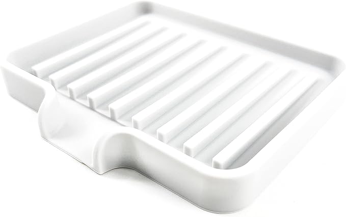 Happitasa Silicone Soap Dish Tray and Sponge Holder with Drain Chute, Pack of 2 | Bathroom and Kitchen Sink Organizer Caddy (White, 5.2"x4", 7.2 Ounces)