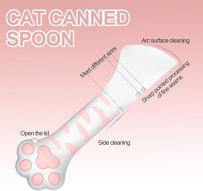mwellewm 6Pcs Pet Food Can Supplies Set 2Pcs Universal Silicone Cat Food Top Covers Lids 2Pcs Multifuctional Mini Spatula Pet Can Opener Dog Spoons for Pets Dogs Cats Feeding Can(Pink and White)