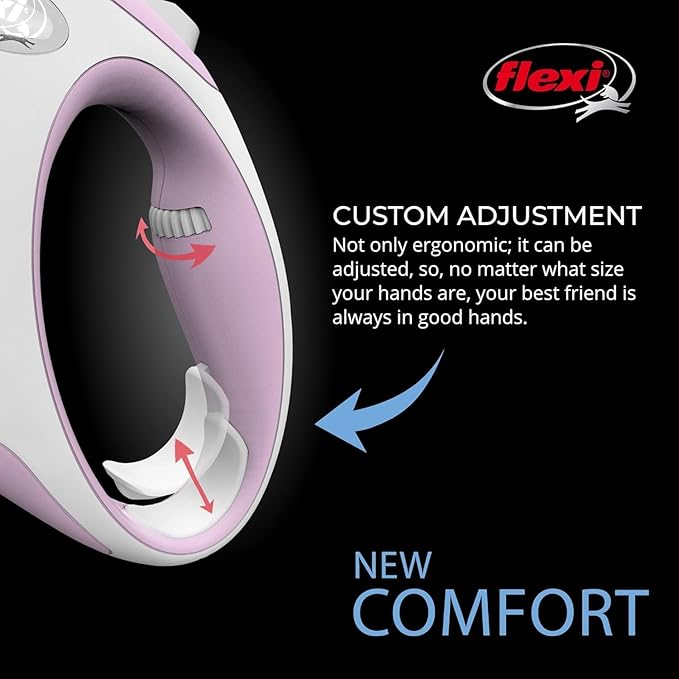 FLEXI New Comfort Retractable Dog Leash (Tape), Ergonomic, Durable and Tangle Free Pet Walking Leash for Dogs Up to 33 lbs, 16 ft, Small, Pink/Rose