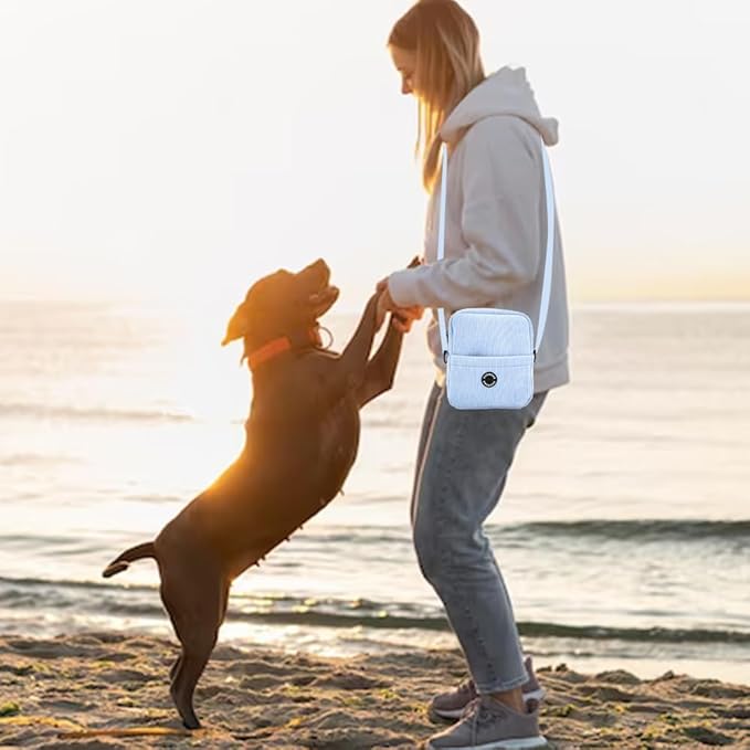 COOWONE Dog Treat Pouch, Velvet Dog Walking Fanny Pack with Built-in Poop Bag Dispenser | Large Capacity Pet Travel Training Bag for Treats, Kibbles, Pet Toys (Blue)