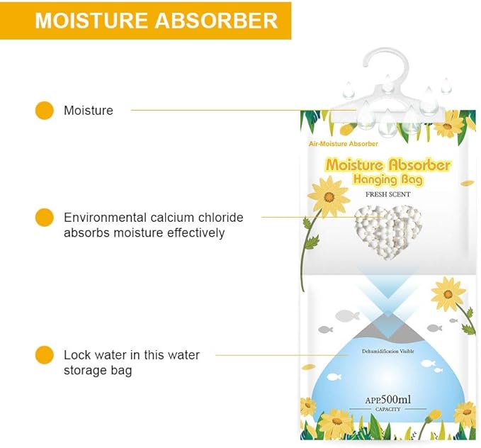 CANAGER Hanging Moisture Absorber, Fresh Scent and Lavender Vanilla Moistureproof Hanging Bag，Dehumidifier Bag (8 packs) Hanging Closet Dehumidifier Bags, Moisture Absorb 12.5 oz