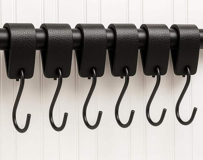 Brute Strength - S Hook with Leather Loop - Black - 2 x - 12.5 x 2.5 cm - Coat Hooks for Carving Hooks Leather