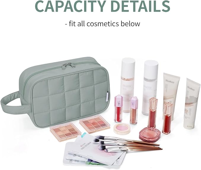 Narwey Puffy Travel Toiletry Bag for Traveling Women Girl, Travel Bag for Toiletries, Cute Travel Makeup Bag Organizer, Quilted Cosmetic Bag Make Up Skincare Medicine Bags