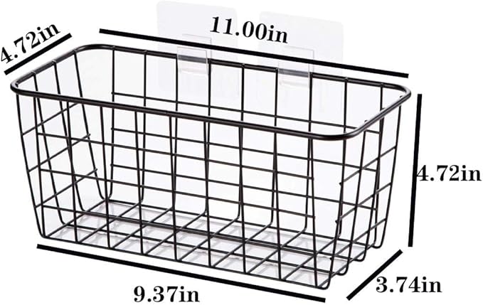 Lele No Drilling Wall Hanging Mounted Metal Wire Baskets with Free Wall Hooks, Kitchen Organization and Storage, Hanging Fruit, Set of 2 Black