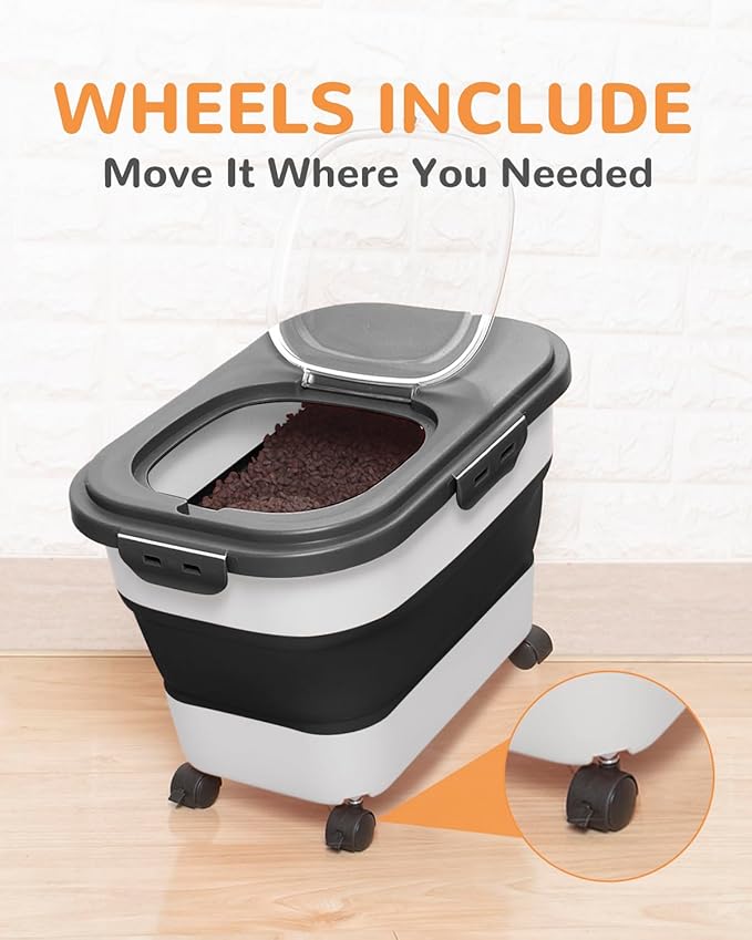 DDMOMMY 20-23 Lbs Dog Food Storage Container - Collapsible Dog Food Container with Attachable Casters and Scoop,Small Container, Pet Food Storage Containers to Keep Dry Food Fresh,Easy to Move