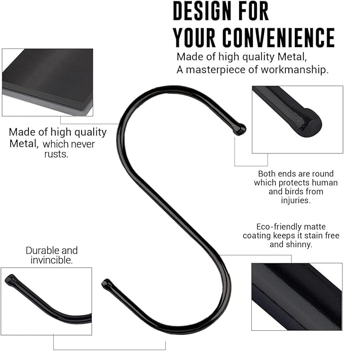 20 Pcs S Hooks for Hanging Heavy Duty,3.5-inch Heavy Duty Metal S Hook with Safety Buckle,Non Slip S Shape Hooks,S Hook for Hanging Plants,Closet,Kitchen Utensil,Pots,Pans,Cups,Towels,Bags