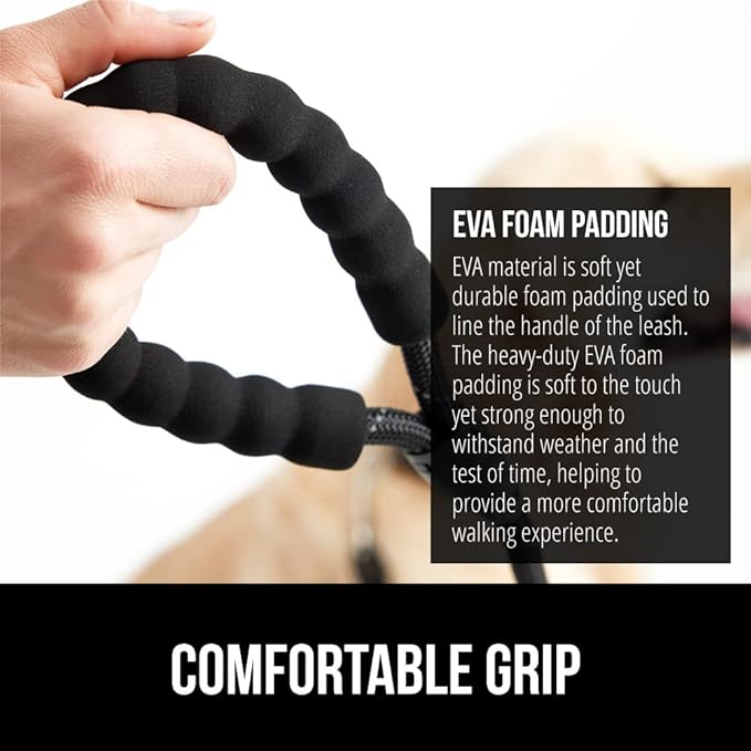GORILLA GRIP Dog Leash, Heavy Duty Reflective Rope Leashes for Large, Medium, Small Breed Dogs, Puppy Training Essential for Walks, Hikes, Soft Handle, Rotating Metal Clip, Waste Bag Dispenser, Black