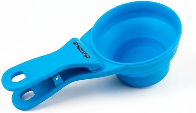MeasureMate Pet Food Scoops with Bag Clip for Dog and Cat - 3-in-1 Multi-Function Collapsible Food Measuring Cup - 1/2 Cup Capacity, 4oz, Blue - Dishwasher Safe