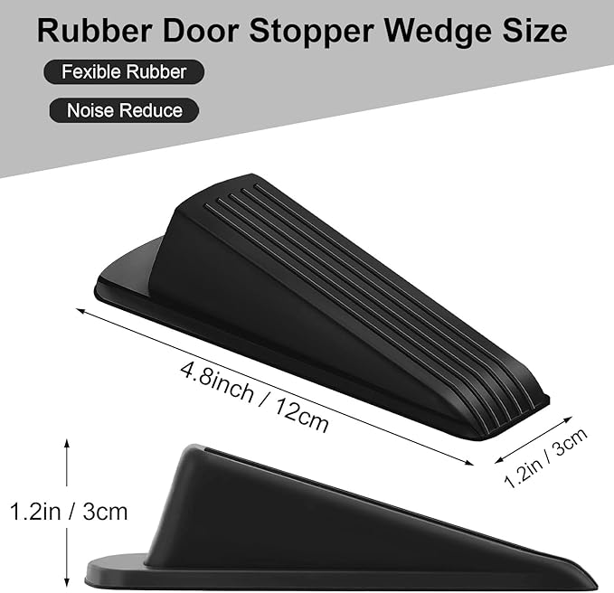 Beieverluck 24 Pack Door Stoppers for Bottom of Door Rubber Door Stop Wedge Sturdy Stackable Door Stops for Floor Wall Carpet Heavy Duty Door, Black