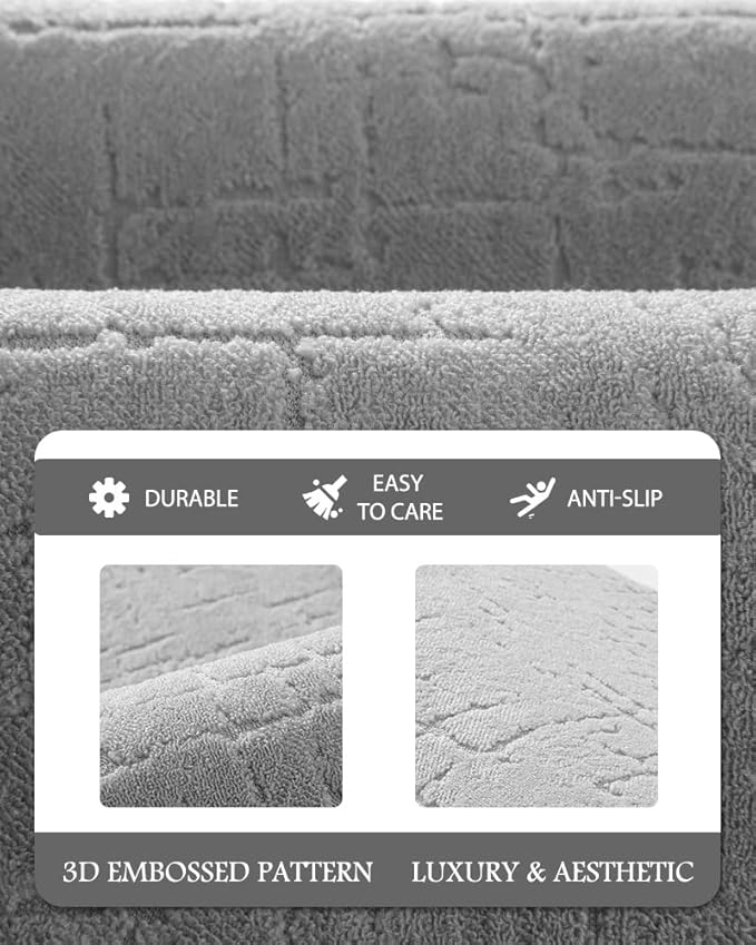 AMOAMI-Bath Mat-Absorbent Quick Dry Bathroom Floor Mats-Washable Rubber Backing Bath Mats for Bathroom Rugs Fit Under Door-Bath Rug for in Front of Sink Bathtub Shower Room, Grey 17''x59''