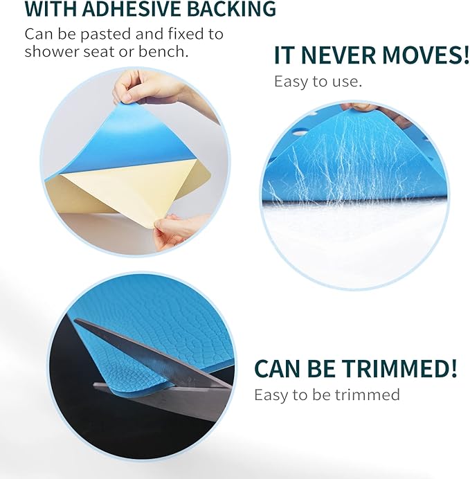 Shower Stool Cushion Non Slip Soft Pad with Holes, Grip Mat for Shower Chair Bath Seat, Adhesive Backing Anti Skid EVA Rubber, Shower Bench Curtain, 14 X 9 Inches