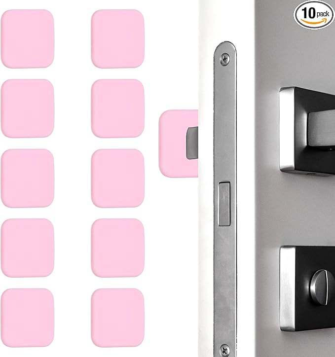PATIKIL 10Pcs Door Knob Wall Protector, 1.8" Square Silicone Door Stoppers Self Adhesive Handle Bumper Cushion Pad Quiet Wall Protector for Fridge Home Office, Pink(0.3" Thickness)