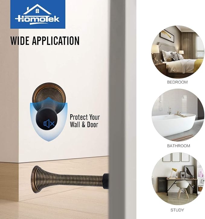 HOMOTEK 50 Pack Spring Door Stopper with Rubber Bumper 3-1/8" Flexible Spring Heavy Duty Wall Door Stop Low Mounted Door Bumper for Home (Antique Brass)
