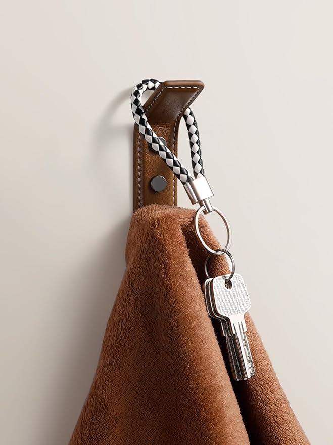 2 Pack Brown Leather Coat 2 Hooks Wall for Hanging Rectangle Coat Hooks for Hanging Robe Towels Bags Hats Scarf Keys Clothes Suitable for Bedroom, Entryway and Closet