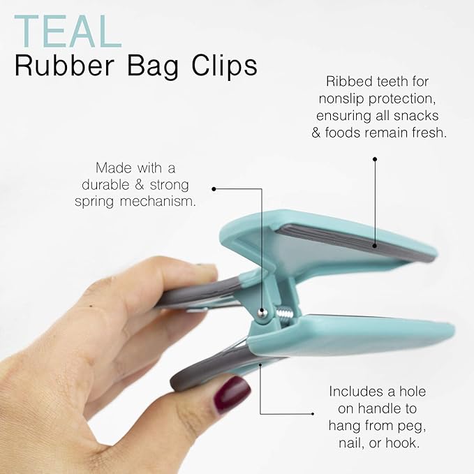COOK WITH COLOR Wide Heavy Duty Chip Clips, Large Bag Clips for Food Storage with Air Tight Seal Grip, Pack of 8, Teal