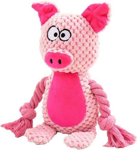 TONYFY Dog Toys, Dog Squeaker Toys with Crinkle Paper, Stuffed Animal Dog Plush Chewing Toy, Cotton Rope Interactive Toys for Puppy, Small, Middle Dogs (Pink Pig)