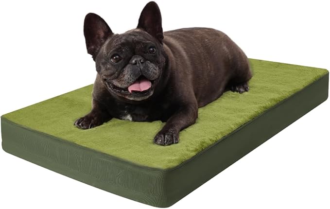 KSIIA Orthopedic Dog Bed Crate Waterproof Pet Mats for Medium Dogs Deluxe Plush Washable Pet Bed with Egg Crate Foam & Removable Cover, 29 x 18 Inch, Green