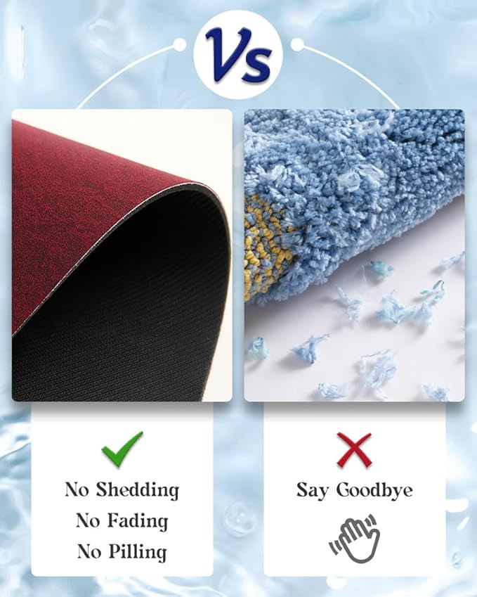 MontVoo -Bath Mat Rug-Rubber Backing Non Slip Quick Dry Absorbent Thin Bathroom Rugs Fit Under Door-Faux Suede Surface Bathroom Floor Mats-Shower Rug for in Front of Bathtub Shower Burgundy 17"x27.5"