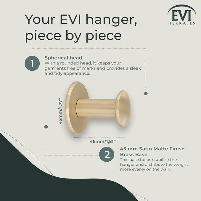 Evi Bathroom Hanger | Wall Hanger Brass | Satin matt Finish | for Hanging Clothes, Coats or Towels | Adhesive Towel Rail and/or Screw | 188DUALLMT