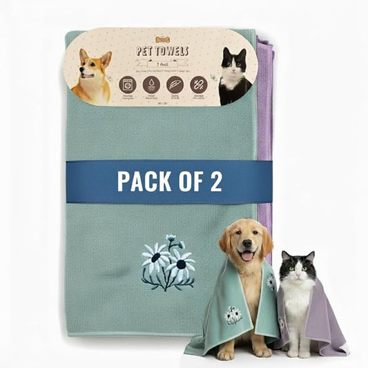 Microfiber Pet Towels 2-Pack – Ultra Absorbent, Quick-Dry Dog & Cat Towels for Bathing, Grooming & Travel – Soft, Lightweight, Machine Washable Pet Drying Towels- POM Pets
