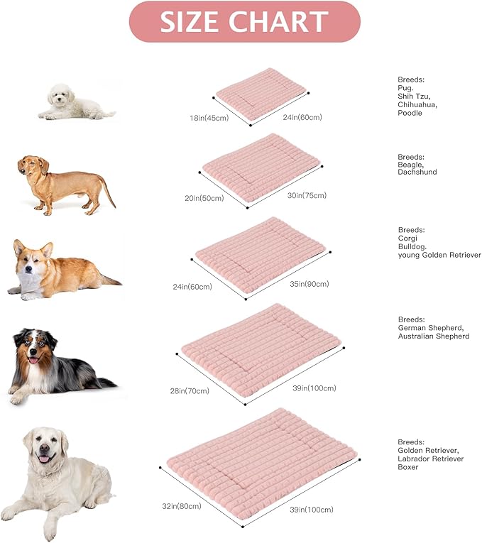 BVAGSS Dog Bed Washable Crate Mattress,Anti-Slip Memory Foam Soft Warm Pet Cushion for Small Medium Dogs, Calming Fluffy Sleeping Kennel Pad XH082 (24''x18'',Pink)