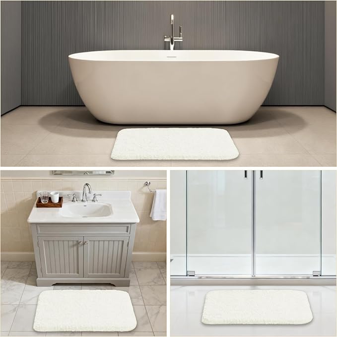 Cream Bathroom Rugs 20"x32" - Soft Plush Bath Mat, Non Slip Absorbent Microfiber Bathroom Rug, Machine Washable Floor Mat - Perfect for Vanity, Sink or Bathtub Area