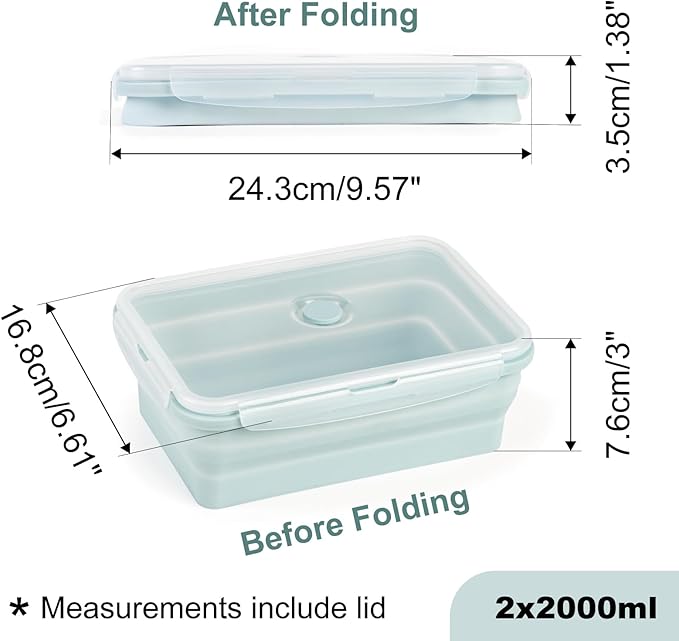 Extra Large Silicone Food Storage Containers with Lids, 4 Pack Set 68oz/2000ml Collapsible Meal Prep Lunch Containers, Microwave, Freezer and Dishwasher Safe