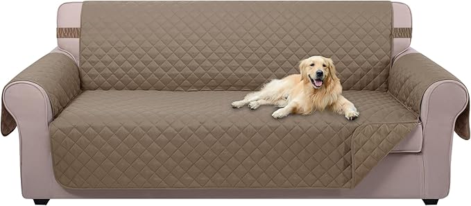 U-NICE HOME 4 Seater Sofa Cover 91 Inch Large Couch Covers for 4 Cushion Couch with Elastic Straps Water Resistant Furniture Protector for Pets (Sofa Xx- Large, Taupe/Taupe)
