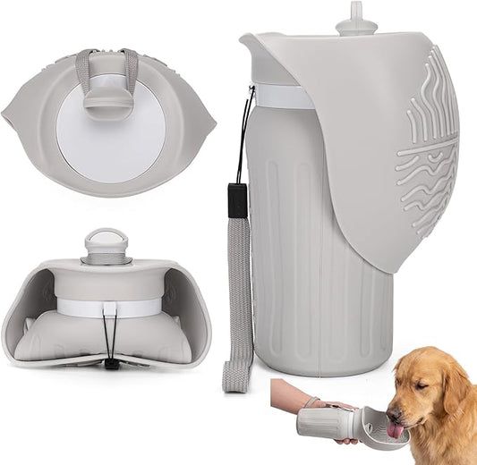 Portable Dog Water Bottle, Leak Proof Collapsible Water Bottles Lightweight Dog Water Bottle Suitable for Pets Outdoor Walking, Hiking, Travel, Camping (Gray, 20.9, Ounces)