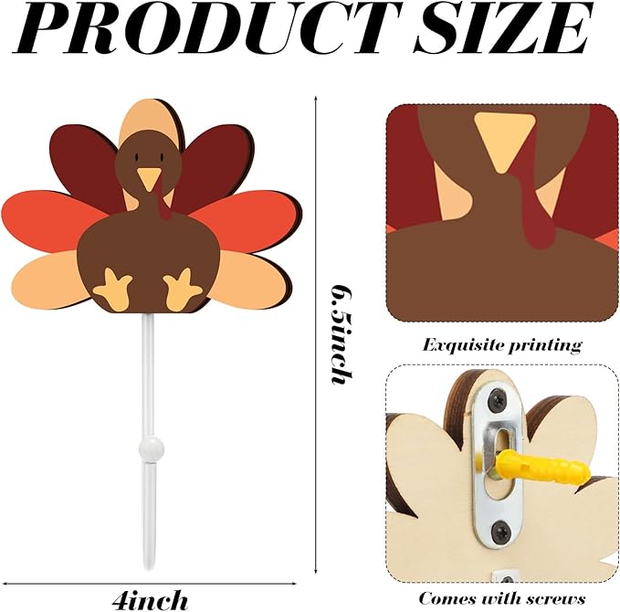 Weysat 4 Pcs Thanksgiving Wall Hooks Turkey Hand Towel Hook Thanksgiving Bathroom Decor Rustic Decorative Wall Mounted Key Holder for Fall Autumn Living Room Bathroom
