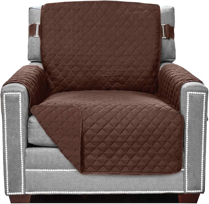 Sofa Shield Couch Armchair Covers for Dogs, Reversible Furniture Protector with Strap, Stain and Tear Resistant Cushion Cover, 23 inch Seat, Machine Washable Slipcover Pets, Cats, Chocolate