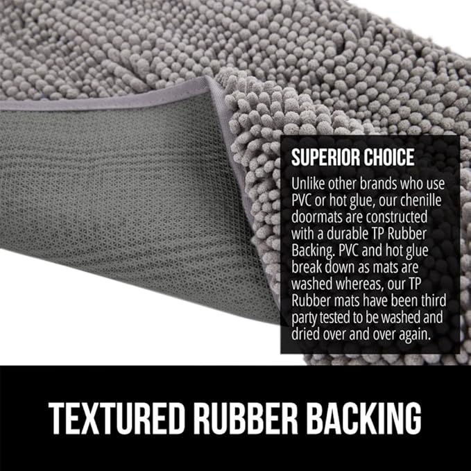 GORILLA GRIP SOAKSTOPPER Dog Door Mat, 70x24 Machine Washable Rug Absorbent Doormat Captures Moisture Mud Dirt, Quick Dry Soft Chenille Entryway Rugs Indoor Entrance Mats for Dog Paws, Gray