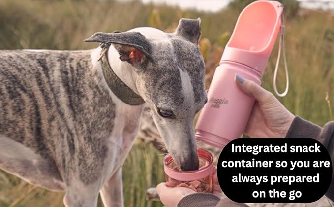 Waggle Bottle Stainless Steel Dog Travel Water Bottle, Vacuum Insulated Portable Dog Water Dispenser, Drink Cup and Snack Container On The Go, Outdoor Walking, Hiking, Travel (Lavender)
