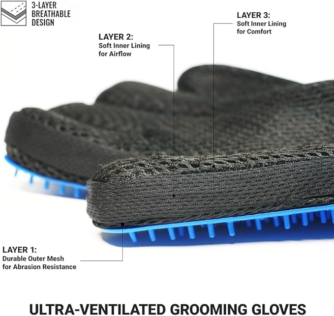 Pet Hair Remover Glove - Gentle Deshedding Brush Glove for Dogs & Cats - Enhanced Grooming & Massage Mitt for Long and Short Fur - Perfect for Shedding and Bathing (Blue)