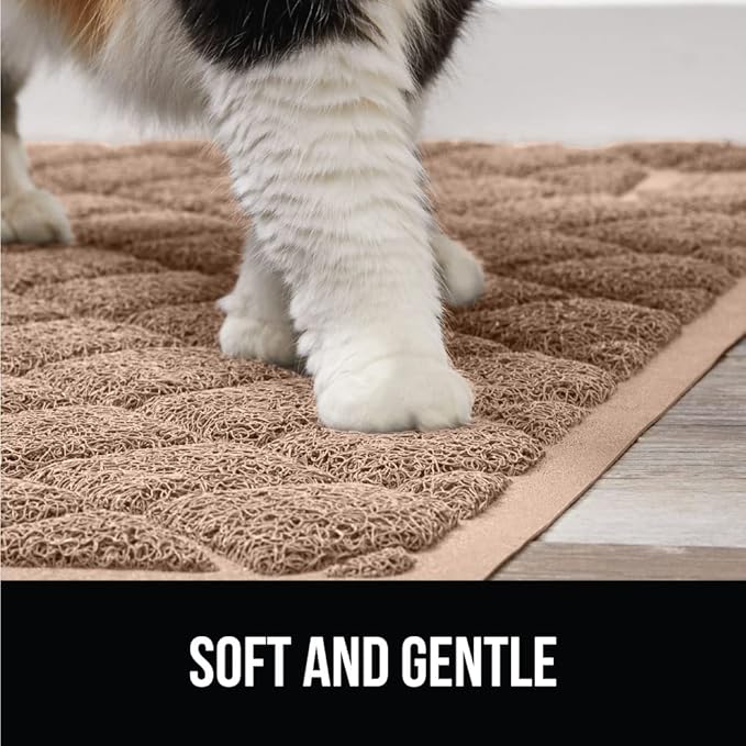 GORILLA GRIP Cat Litter Box Mat, 35x23 2 Pack, Water Resistant, US Designed Kitty Litter Trapping Mats, Easy to Clean Scatter Control, Less Mess and Clean Floors, Kitten Supplies for Indoor Cats Beige