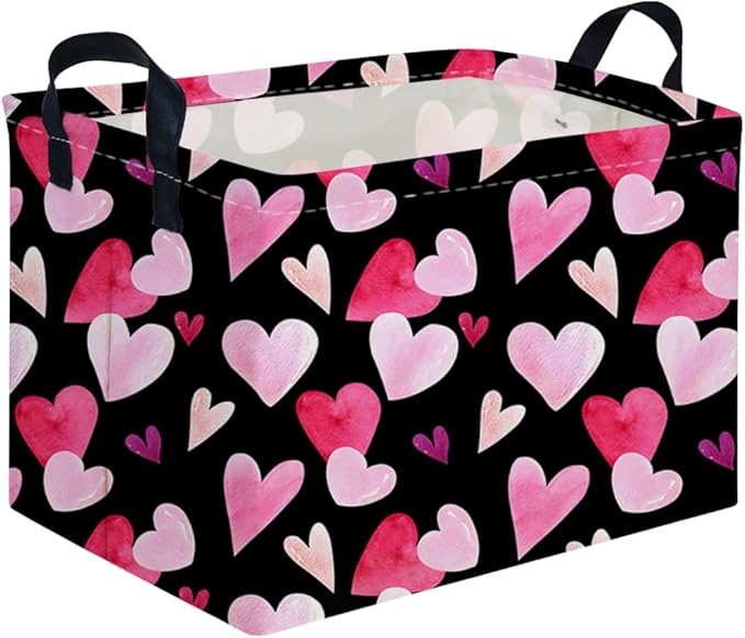 FXOCSHE Rectangular Black Valentine's Day basket,nursery basket,Black girls gift baskets,kids toy storage Bin, Love Heart Room Decor for Home,Shelf Baskets(Enchanting heart)